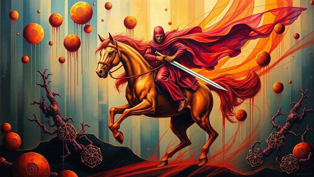 Fiery Red Horseman of the Apocalypse in Dystopian Art