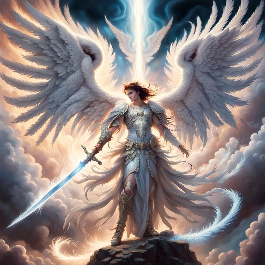 Epic Angel Wielding Sword on Celestial Battleground