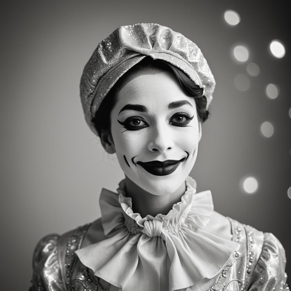 Elegant Mime Portrait in Soft Focus, Black and White