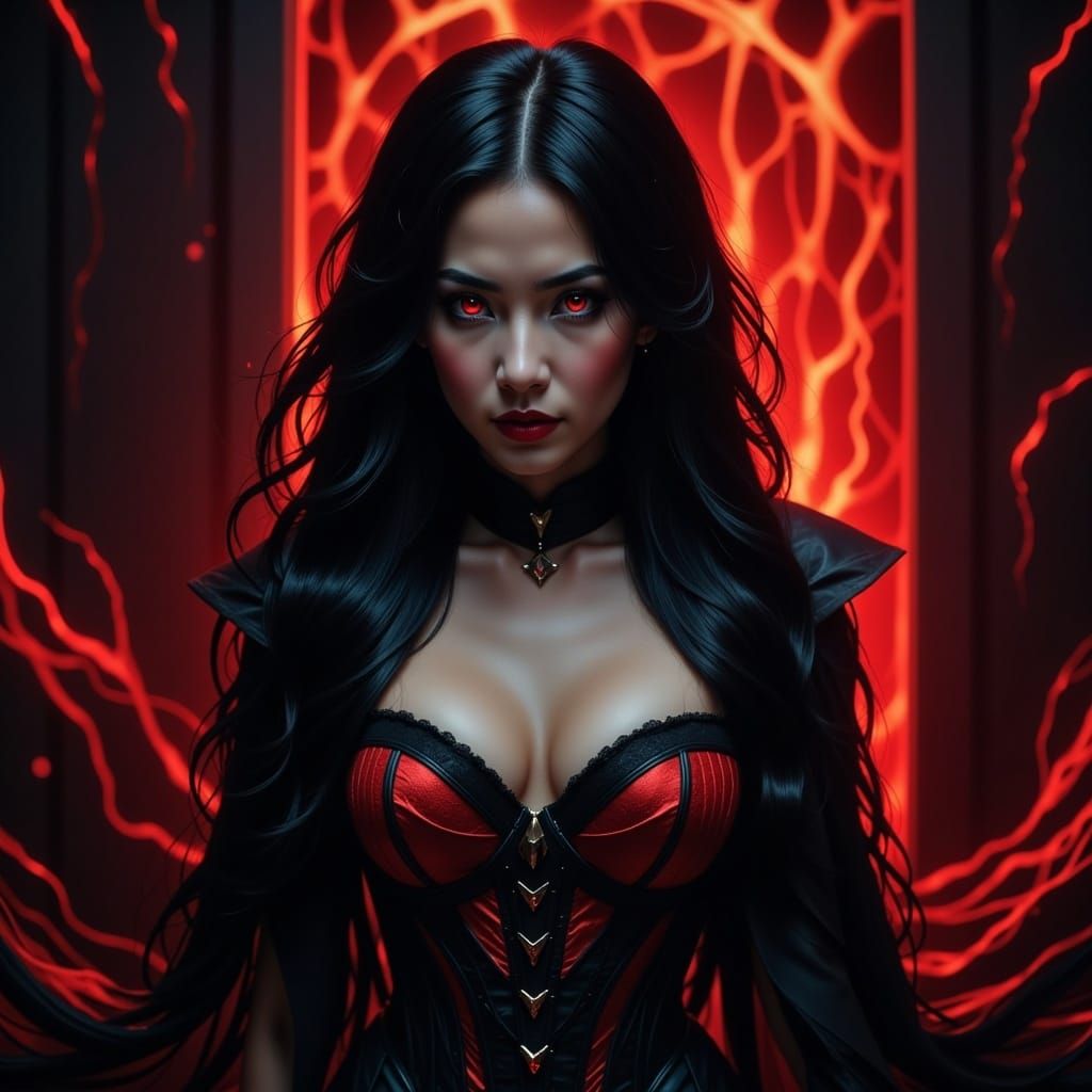 Gothic Queen with Raven Hair and Crimson Eyes