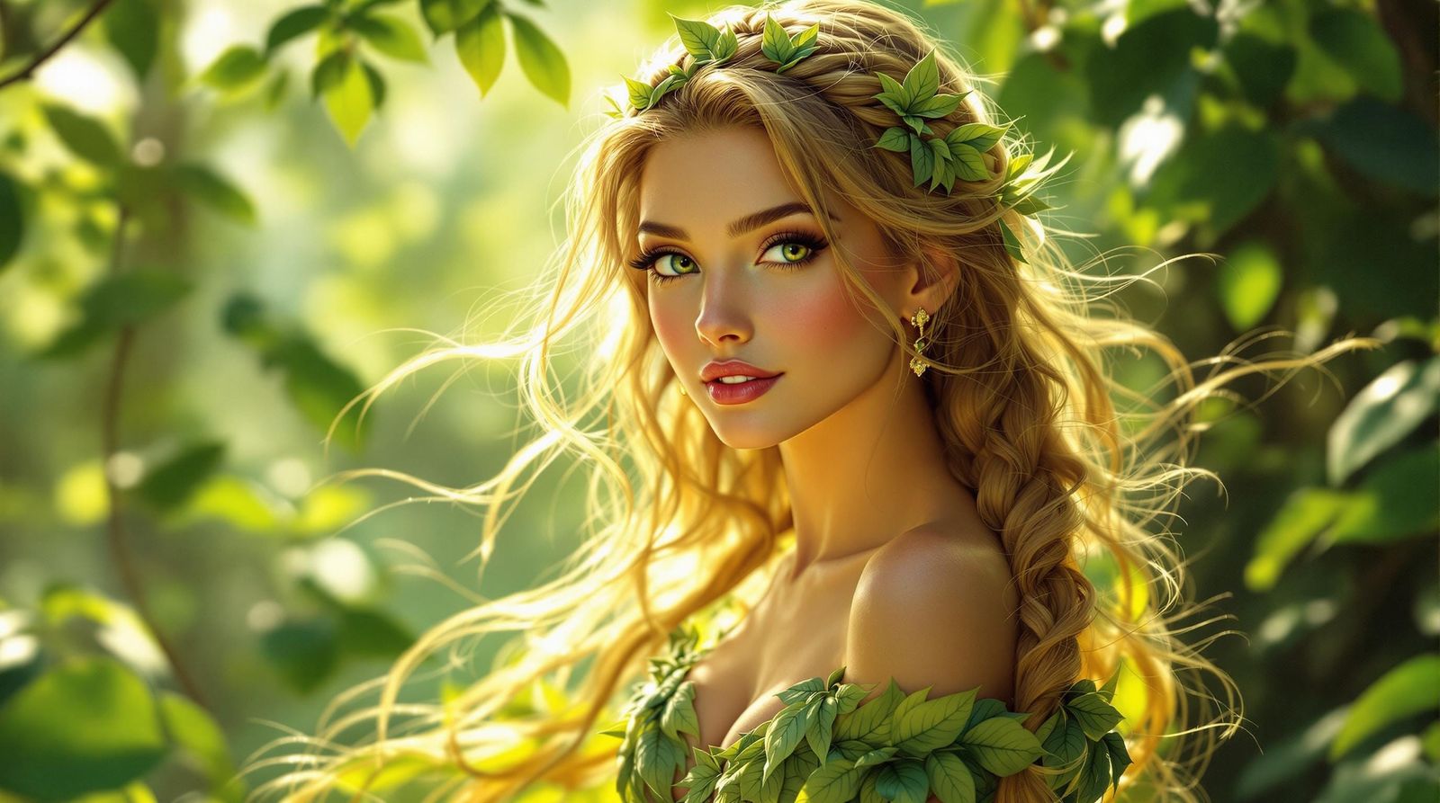 Glowing Goddess Among Forest Foliage