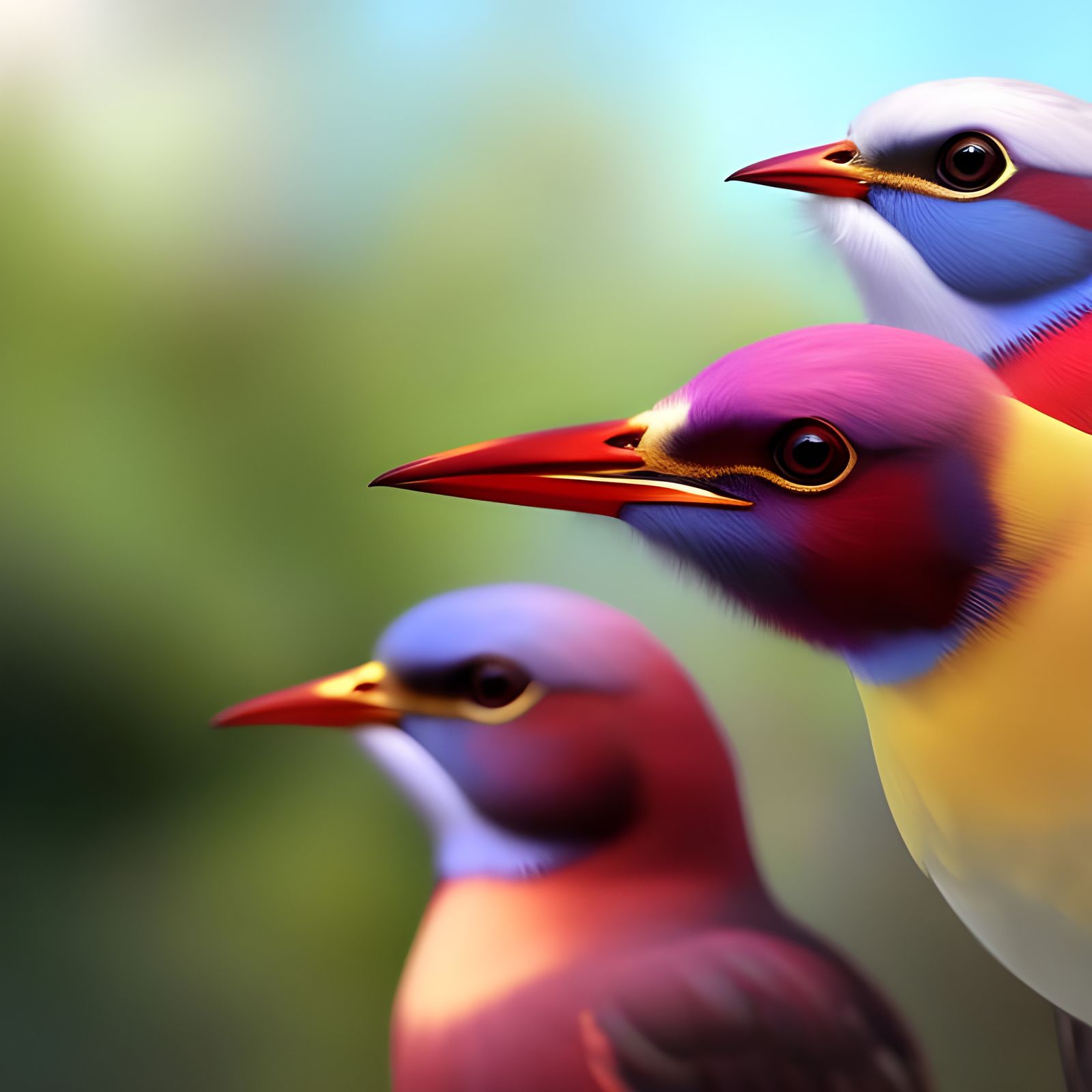 Colorful Birds Feast: A Detailed Oil Painting