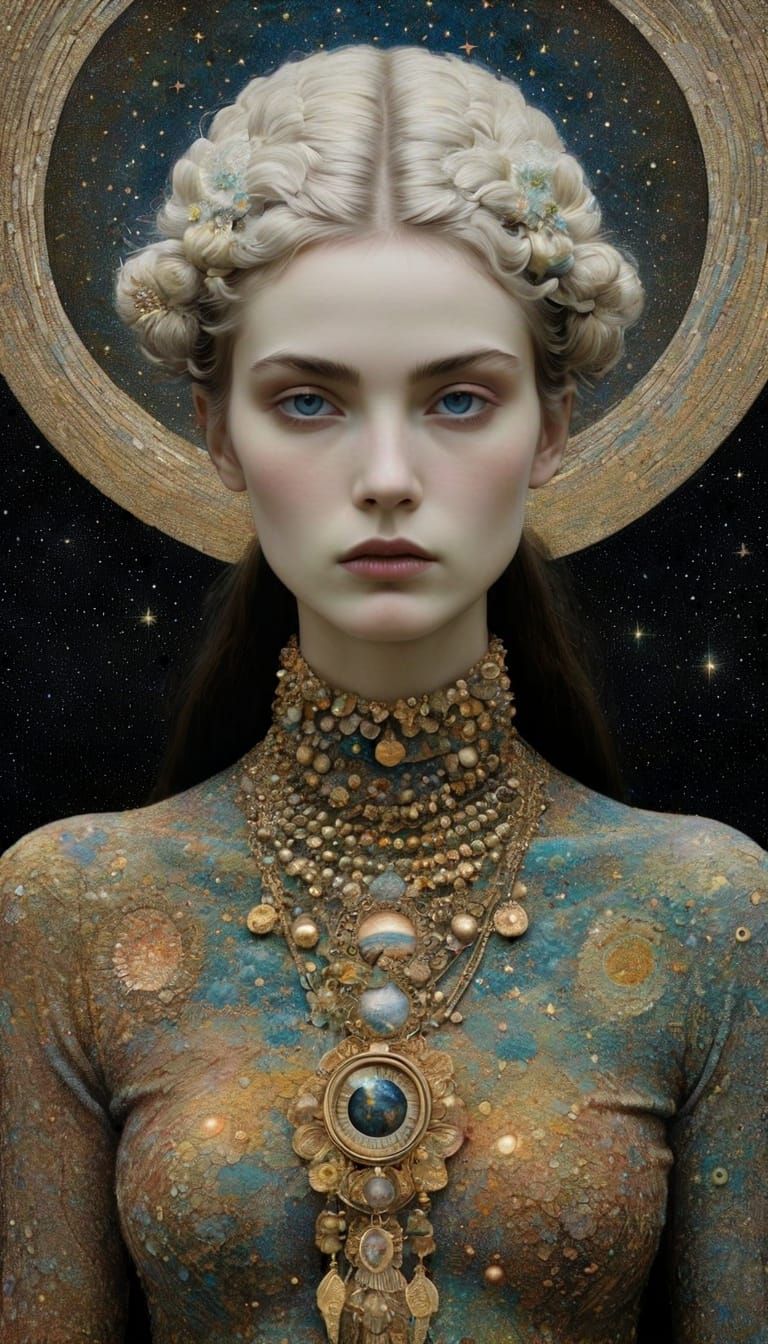 Celestial Surrealist Portrait in Pointillism Style