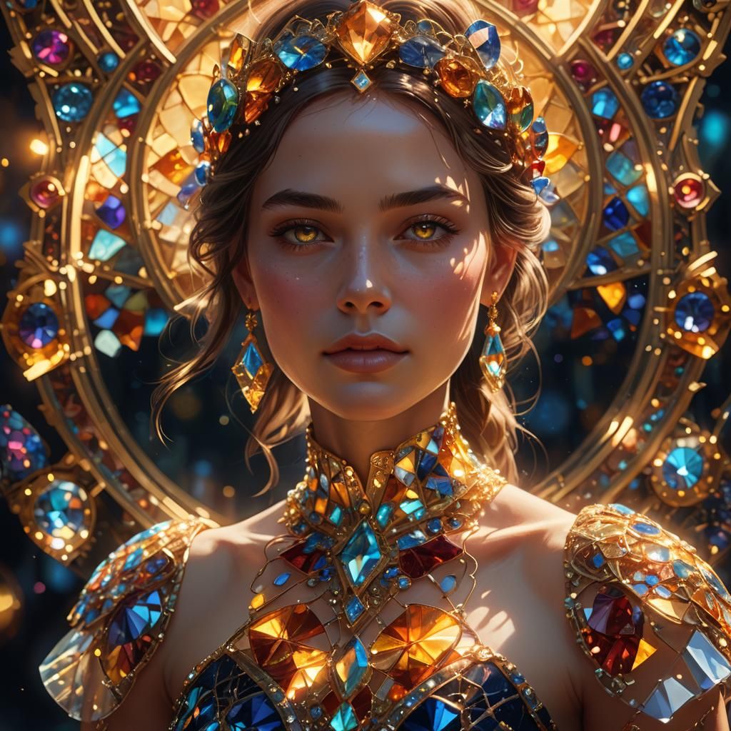 Woman in Gemstone Glass Dress: Fantasy Art Portrait