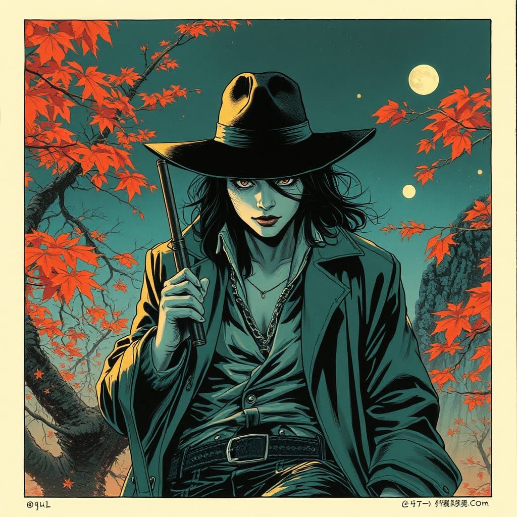 Cyberpunk Autumn Heroine in Dark Fantasy Comic Book Art