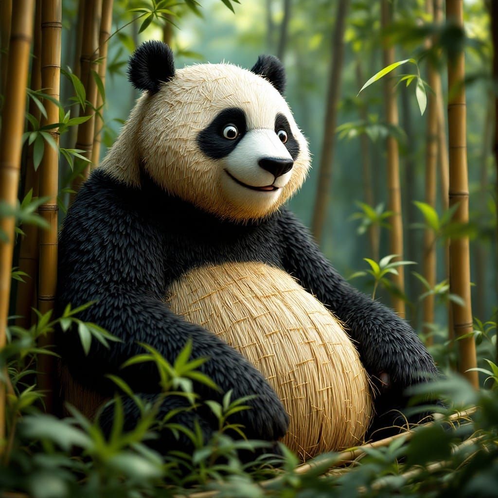 Whimsical Claymation Panda in Bamboo Forest