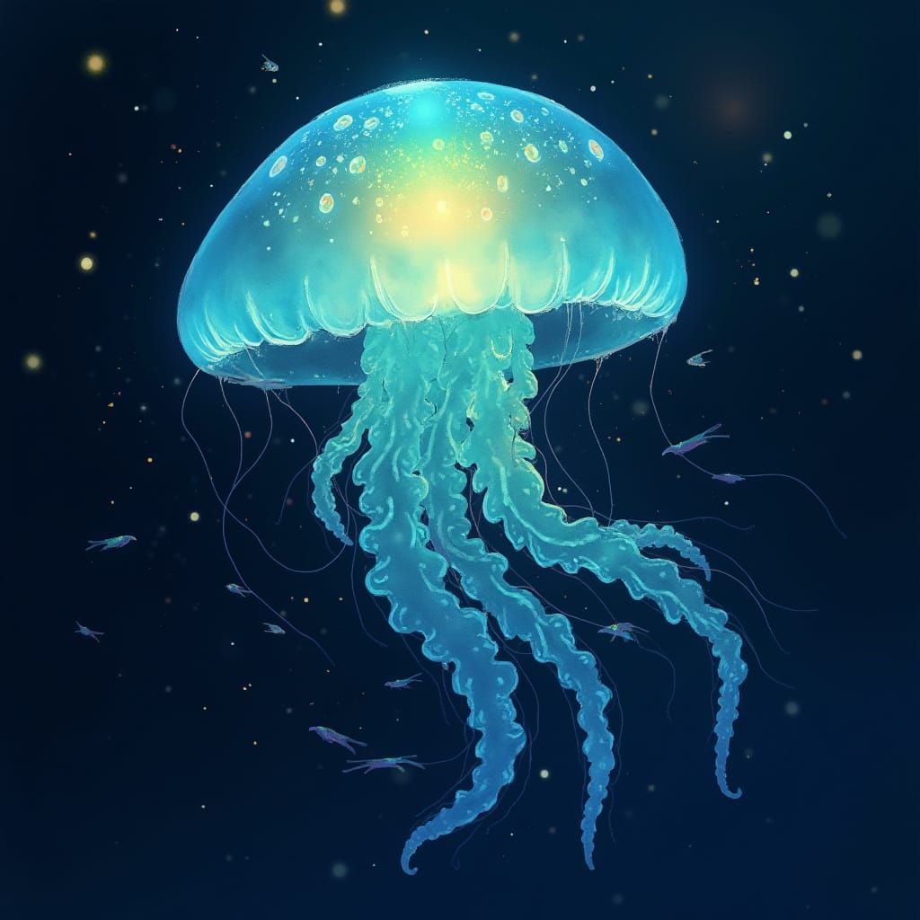 Bioluminescent Jellyfish Dances in the Deep Ocean
