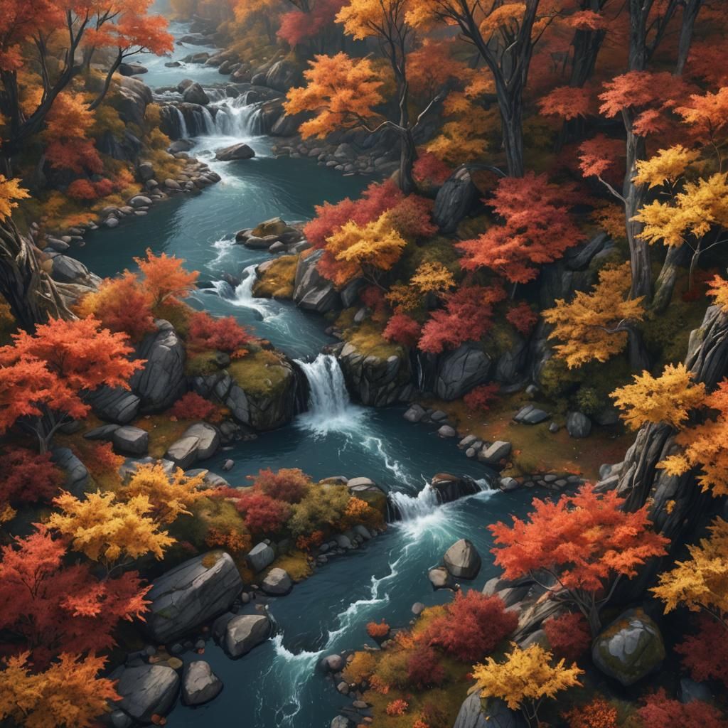 Autumn River in a Detailed Matte Painting