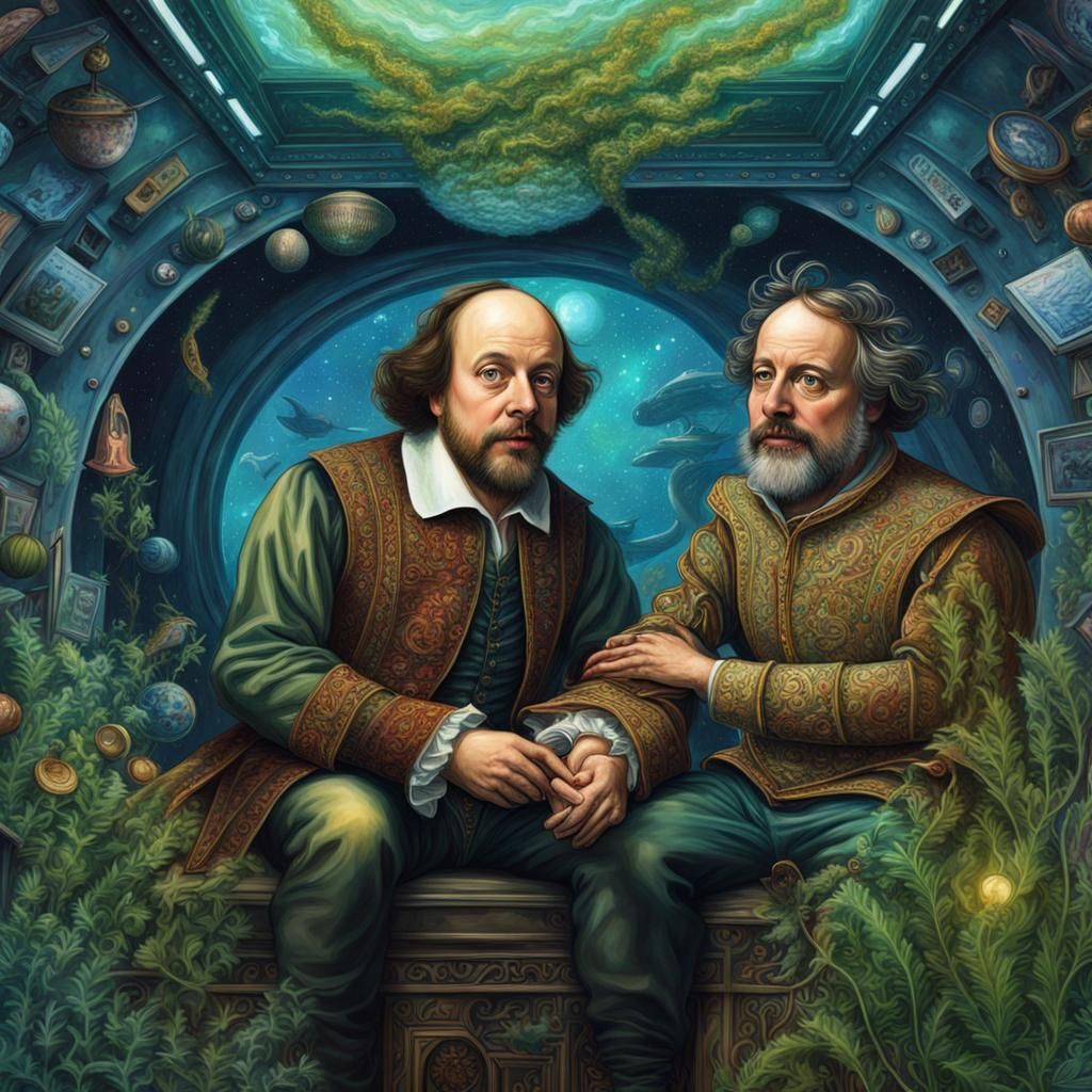 Shakespeare and Zizek in Spaceship, Astral Illustration