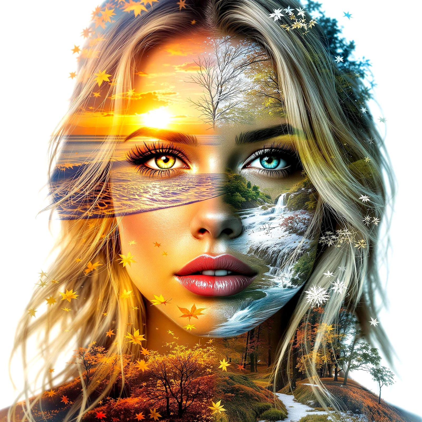 Breathtaking Multi-Season Portrait in Vibrant Hyperrealism