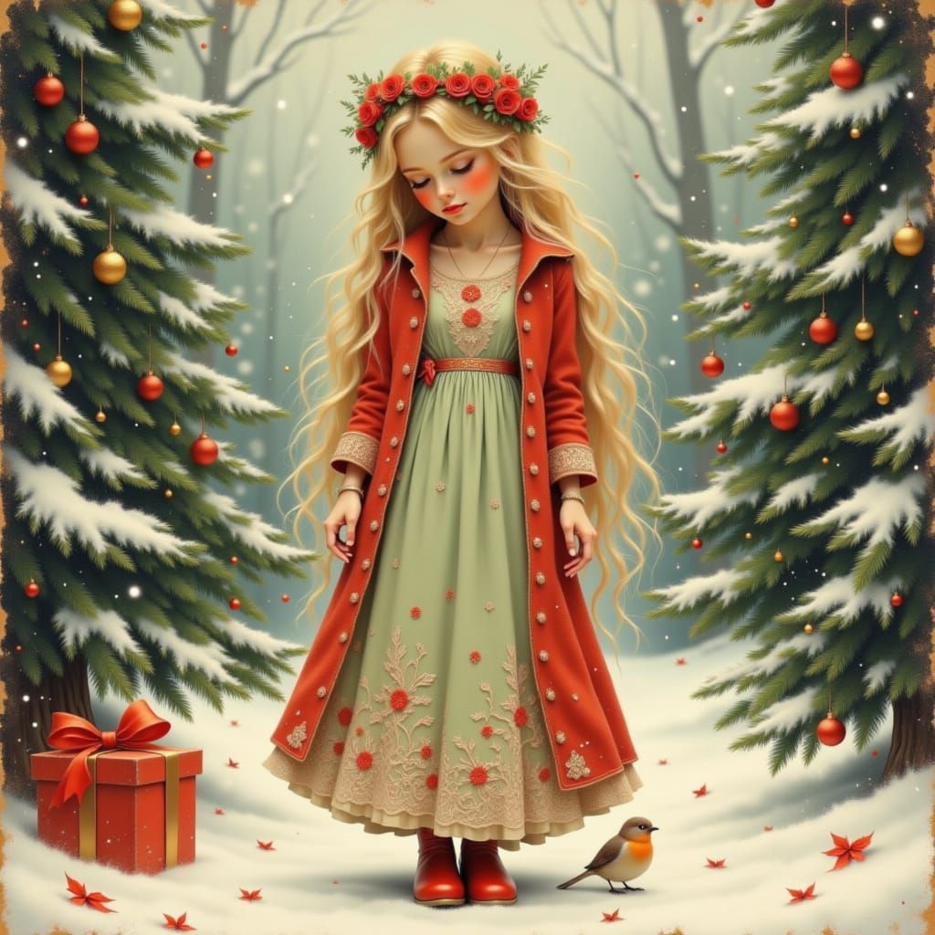 A young girl with long, wavy blonde hair is depicted in a wi...