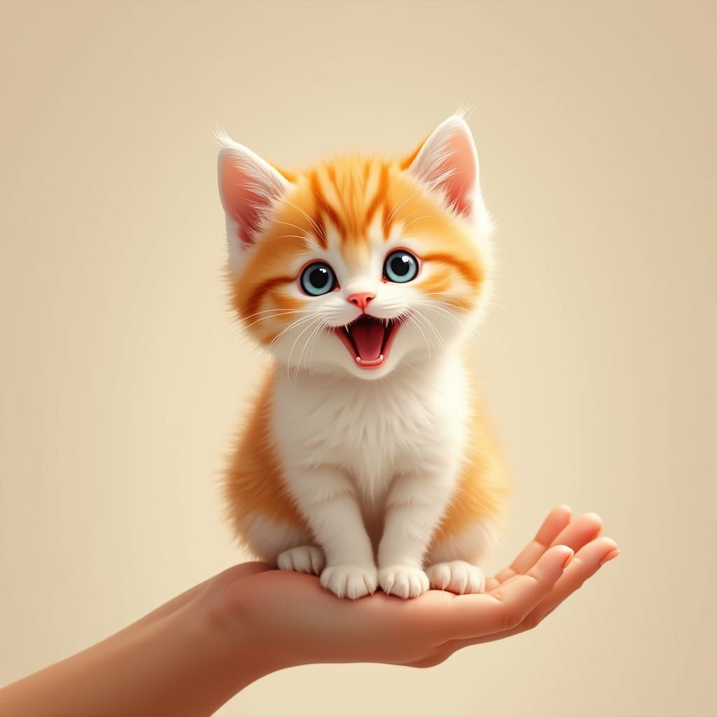 Cozy Kitten Perched on Finger in Sentimental, Golden Lightin...