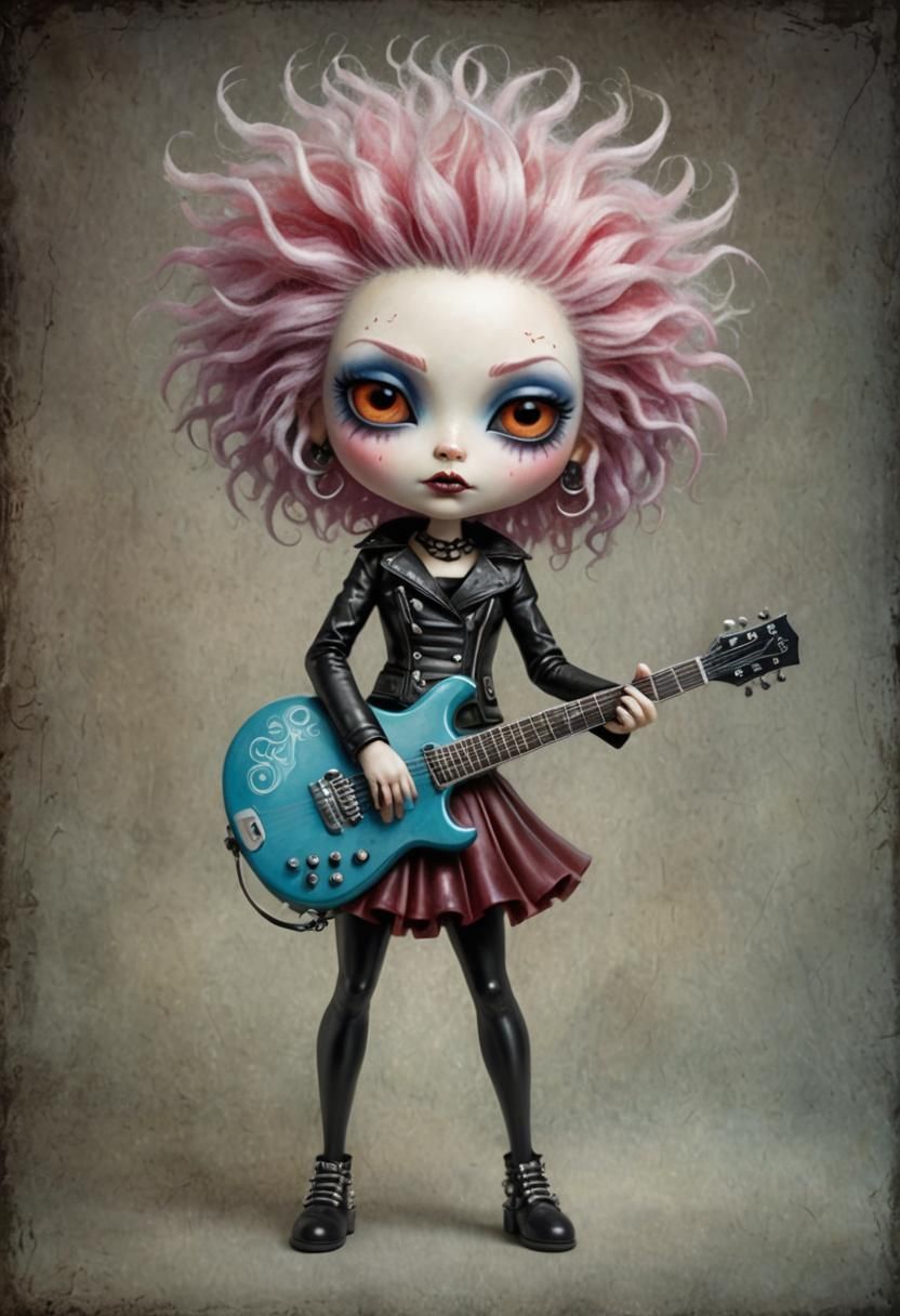 Female Guitarist Portrait in Cartoon Style