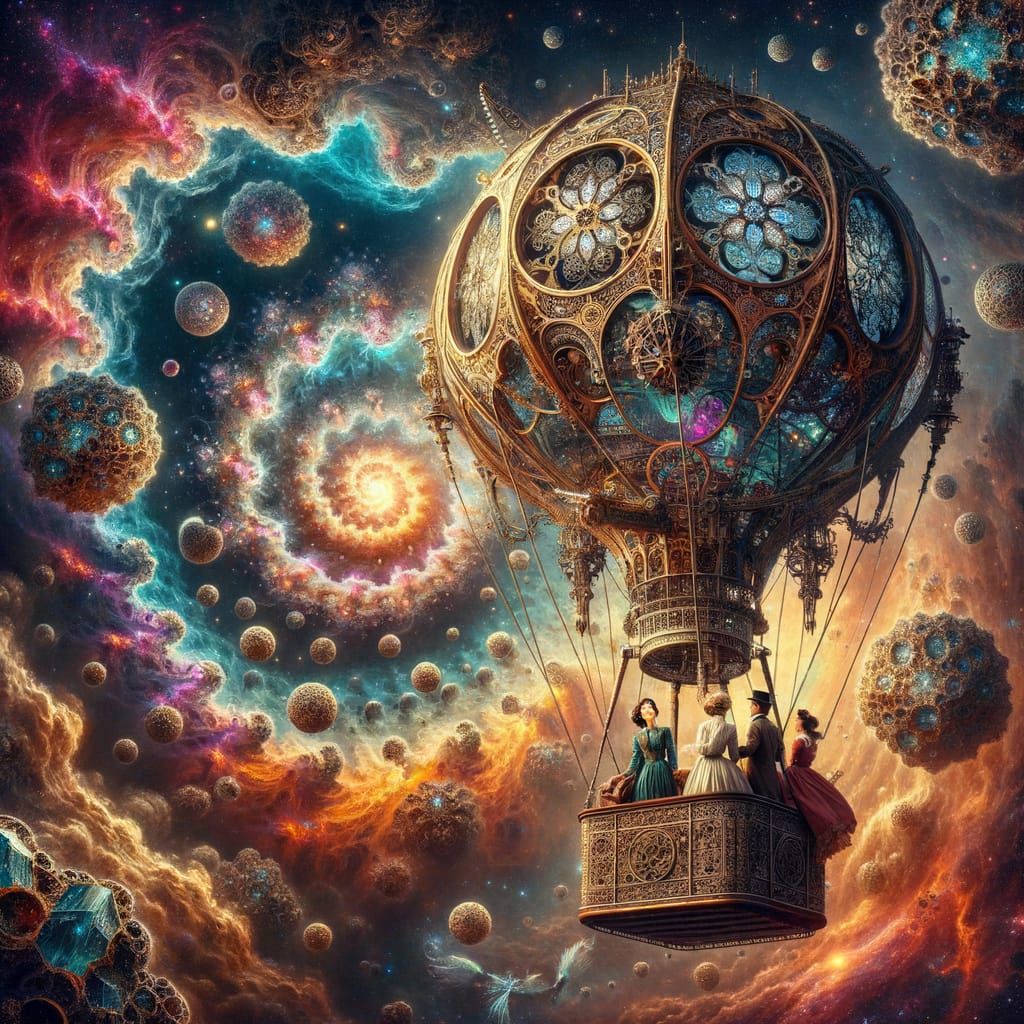 Steampunk Hot Air Balloon in Stardust Sky