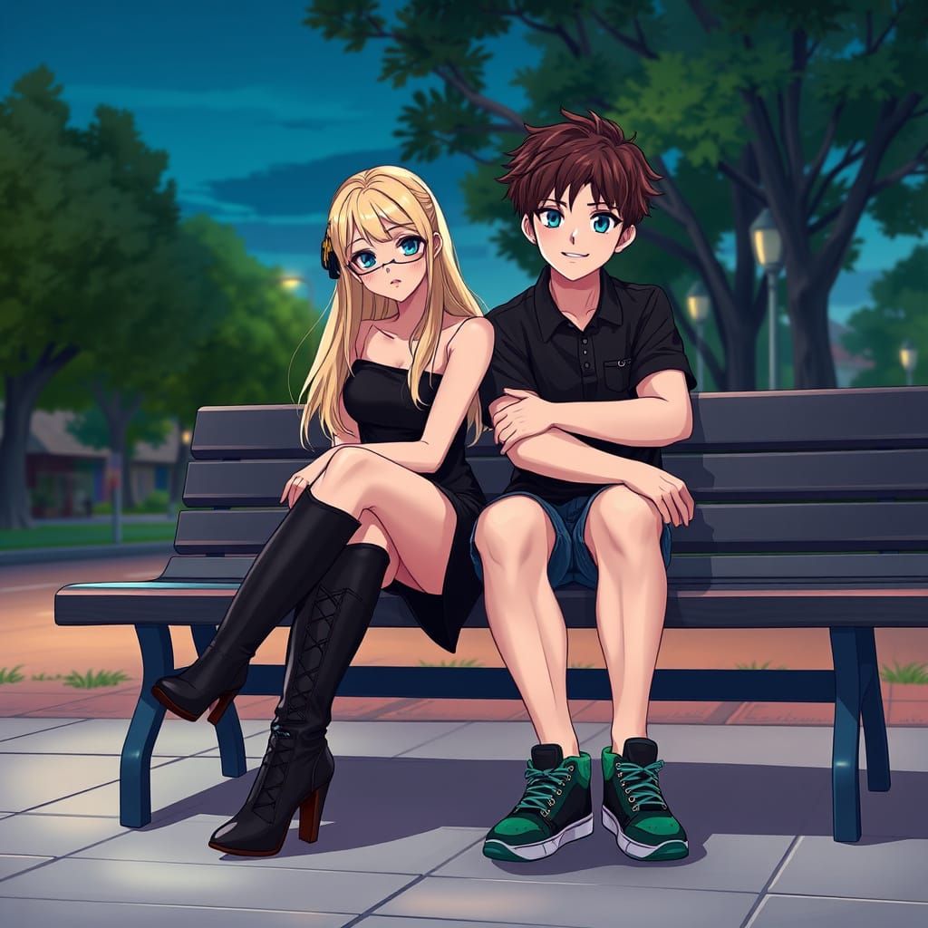 Young Couple on Bench in Studio Trigger Style