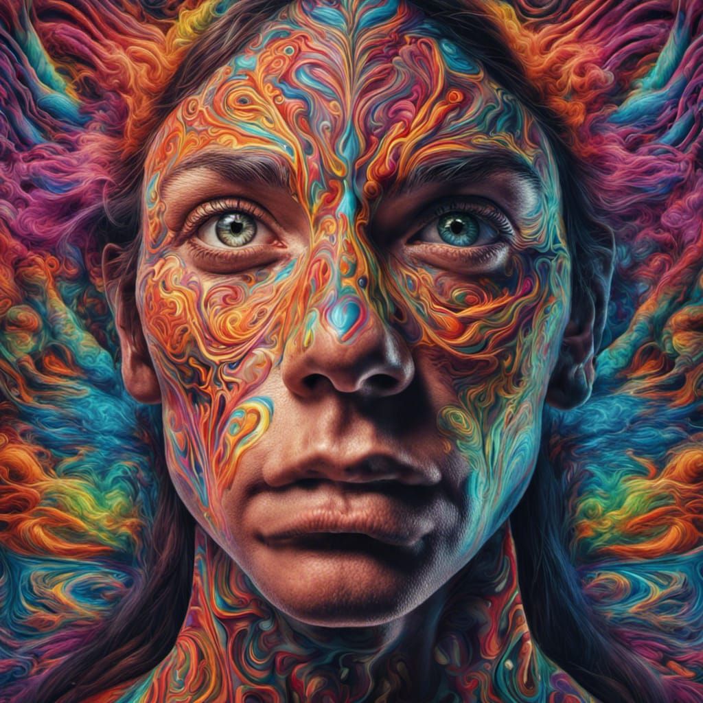 Multicolor Psychedelic Portrait in Hyperrealistic Style