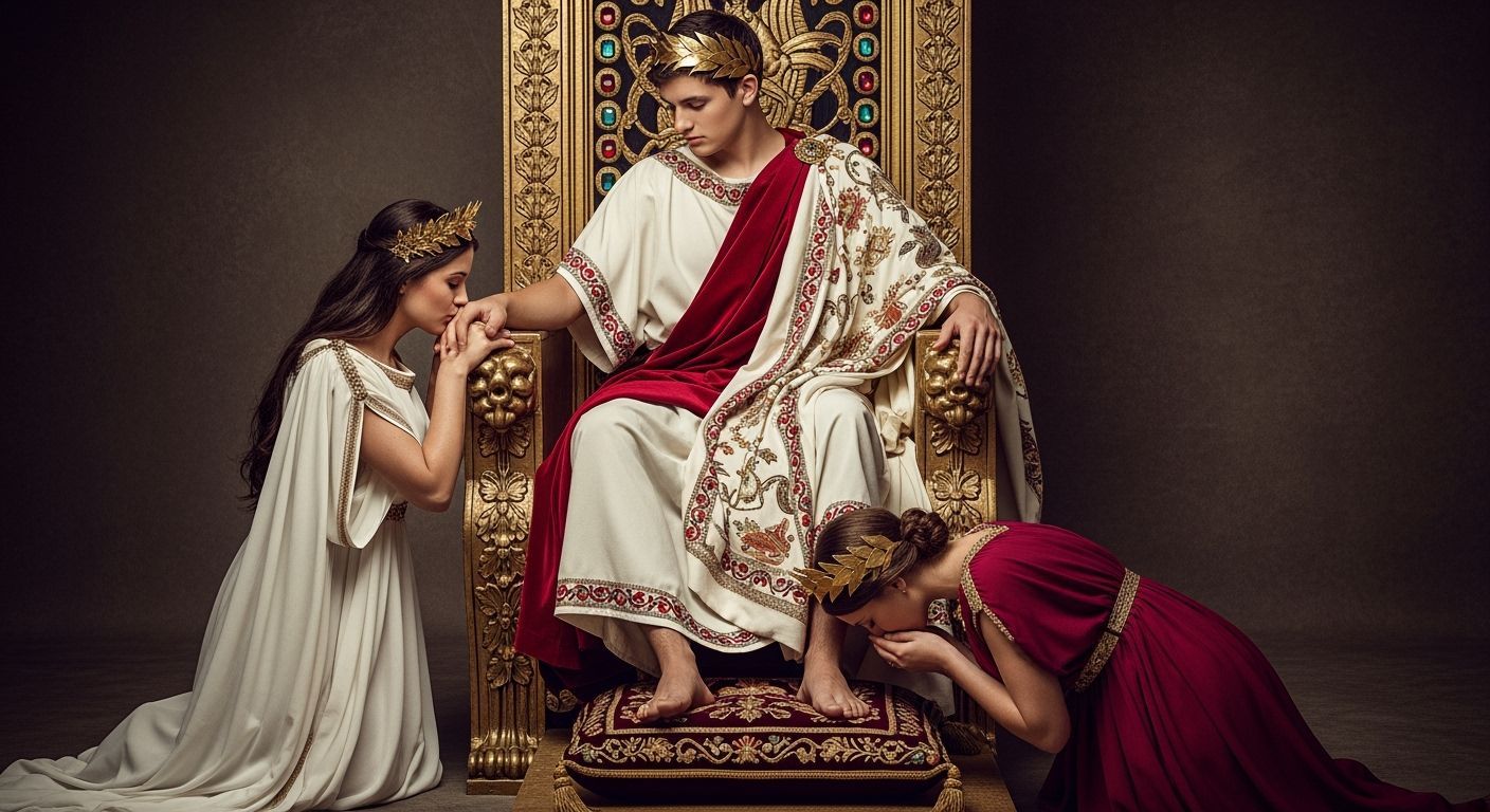 Young Emperor on Gold Throne in High-End Photography Style