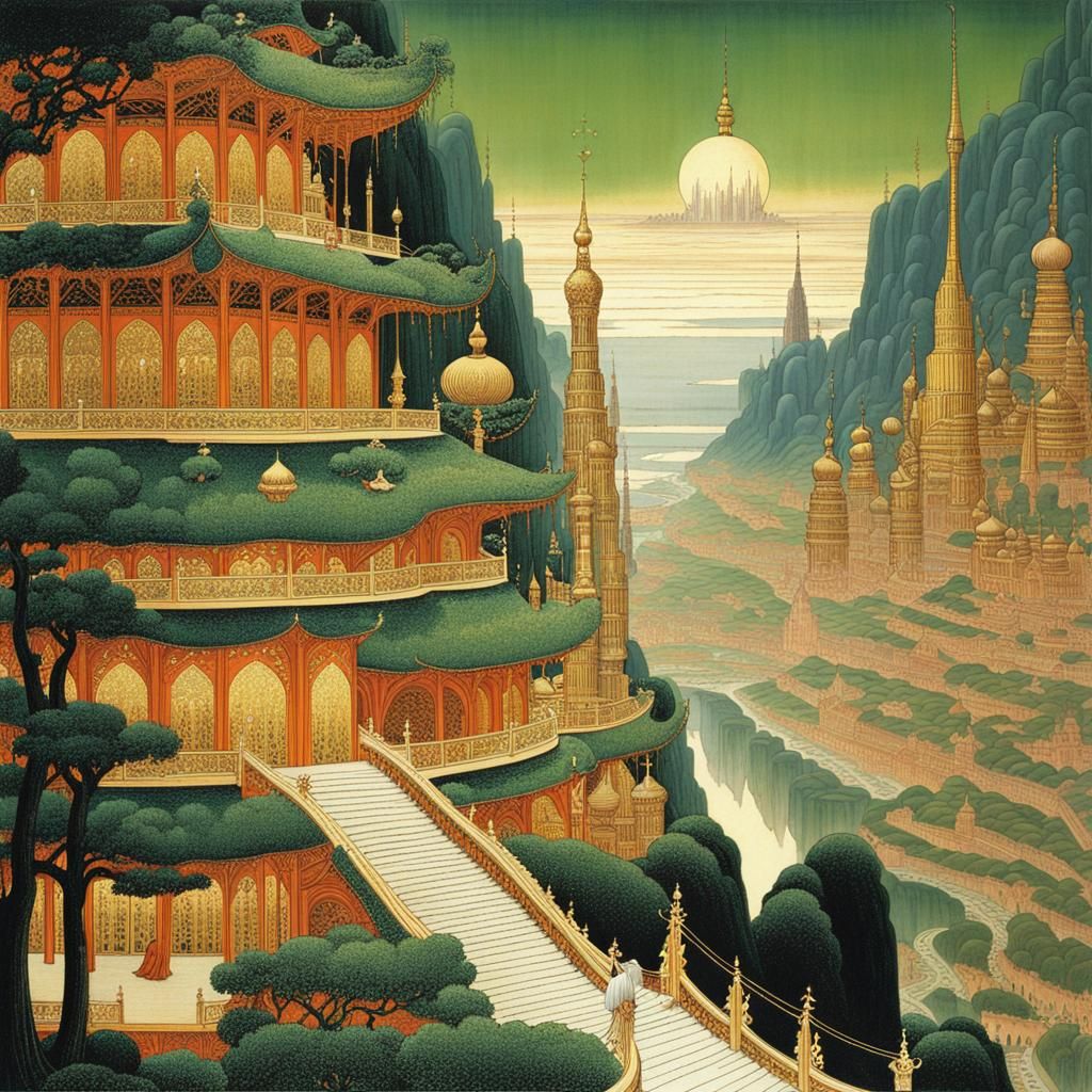 Ethereal Amber Cityscape in Golden Light