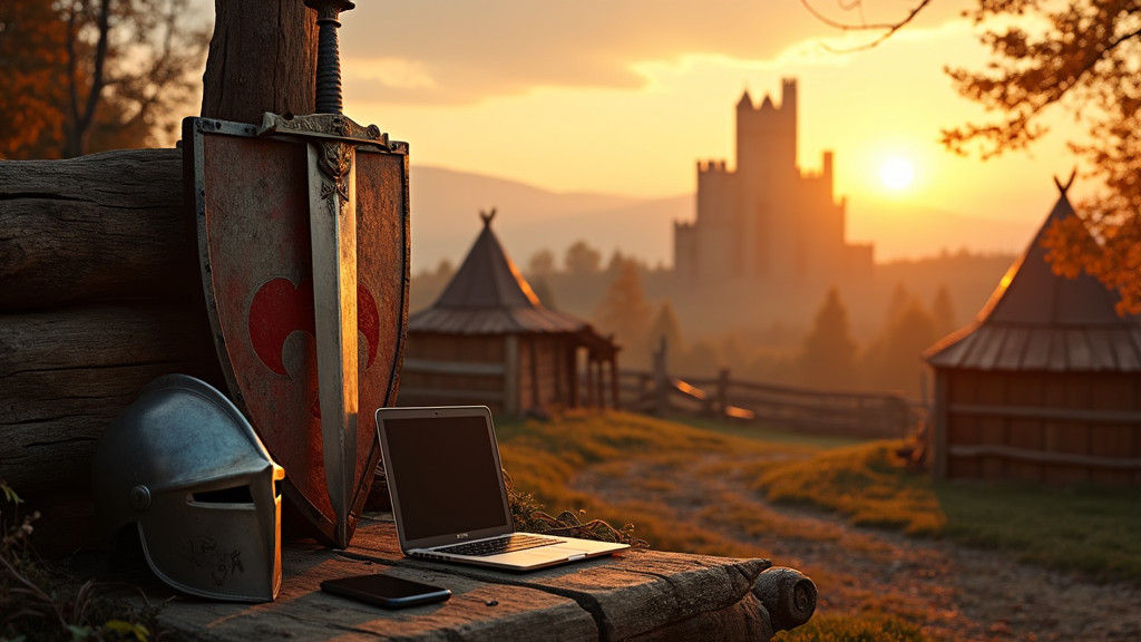 Medieval Knight's Camp at Dusk: Retro Film Still