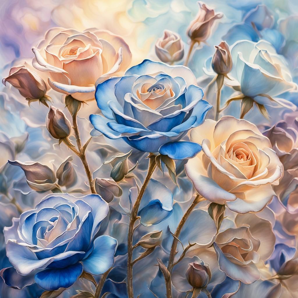 Dreamlike Impressionistic Rose Garden in Glass