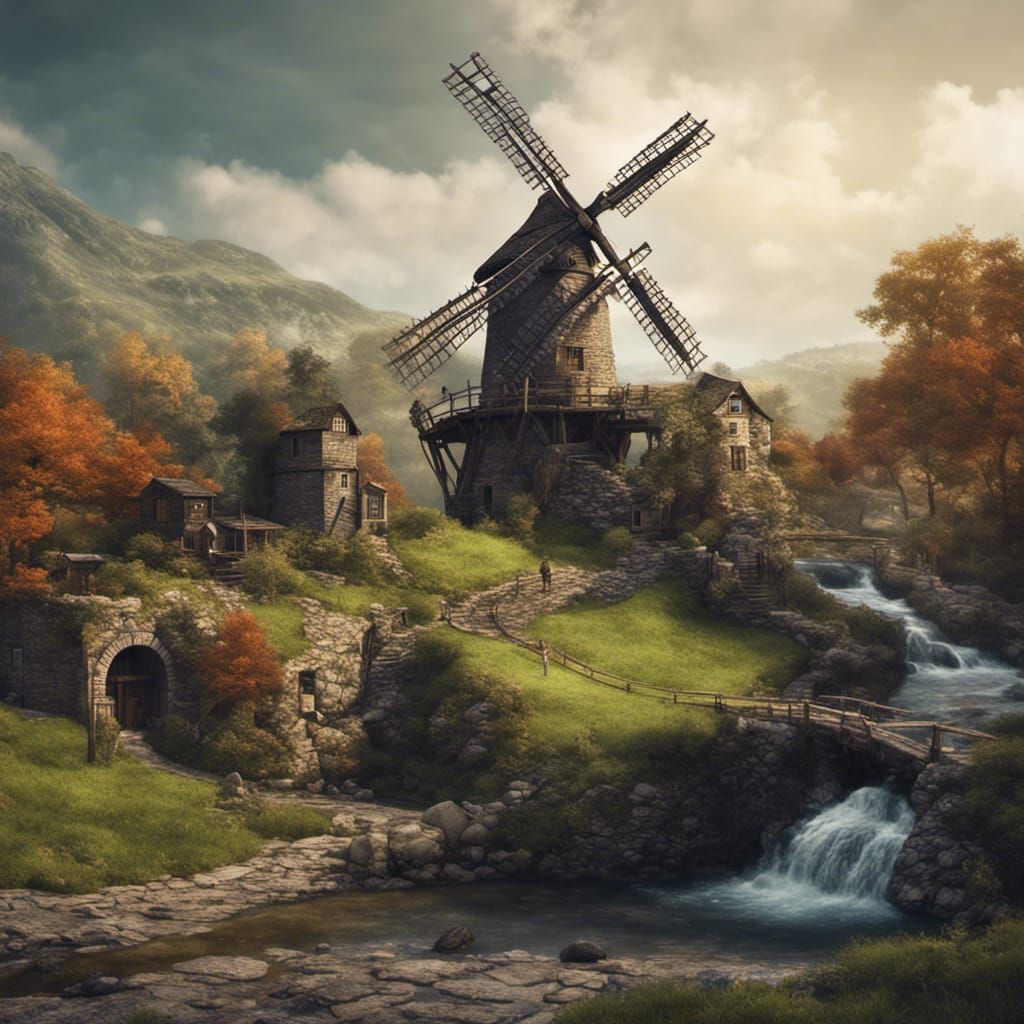 Windmill and Water Wheel Mill Concept Art