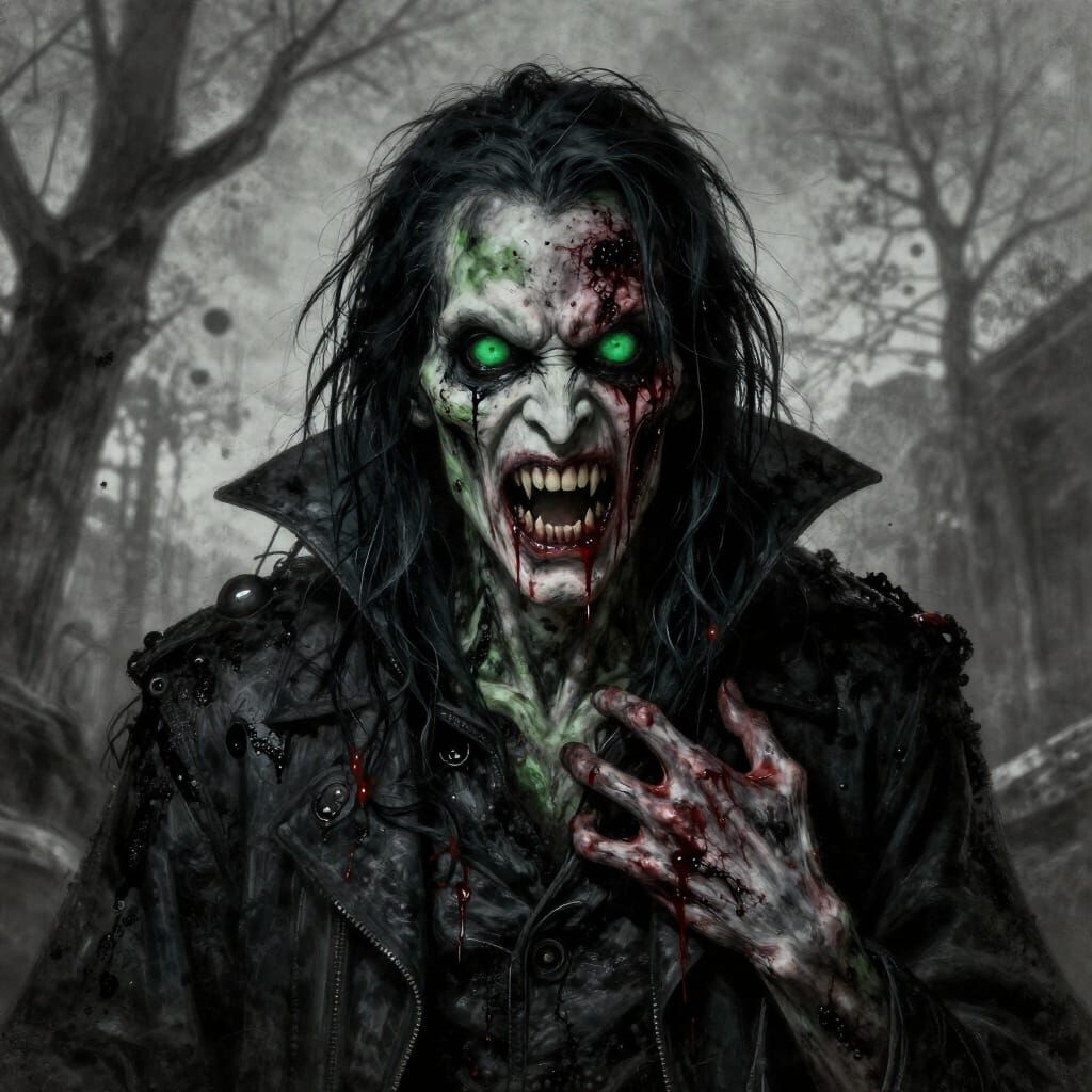 Horrific Zombie Vampire with Green Eyes
