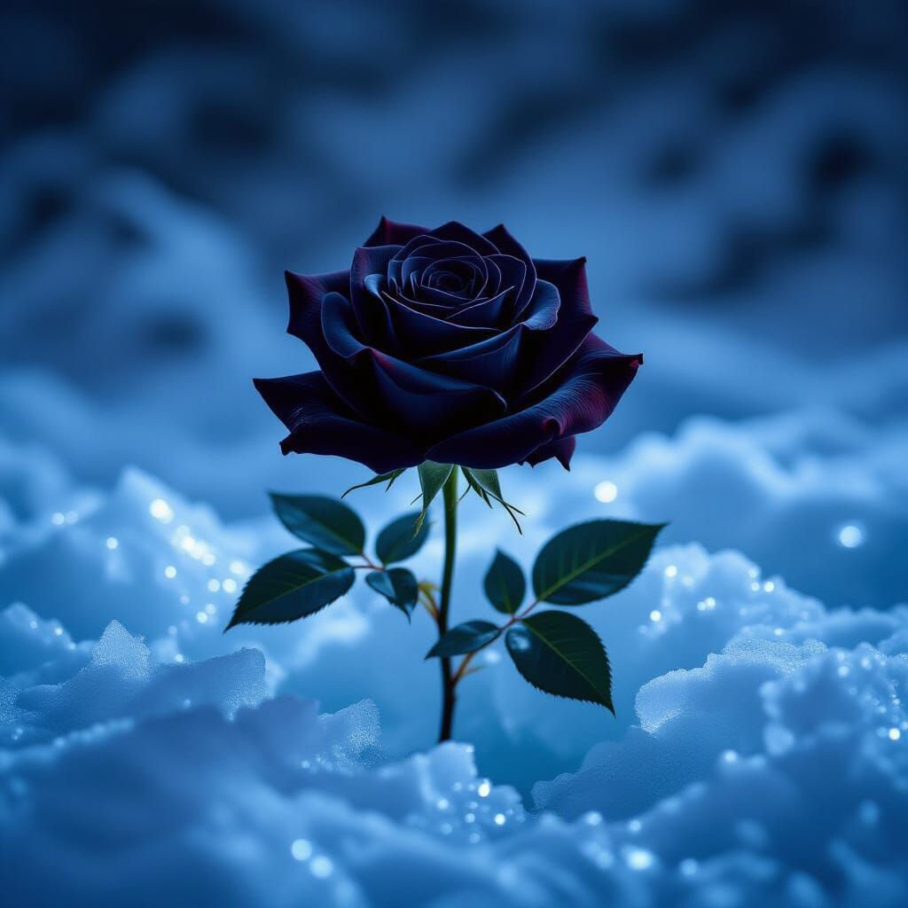 Black Rose Blooms on Ice: Dark Romance Illustration