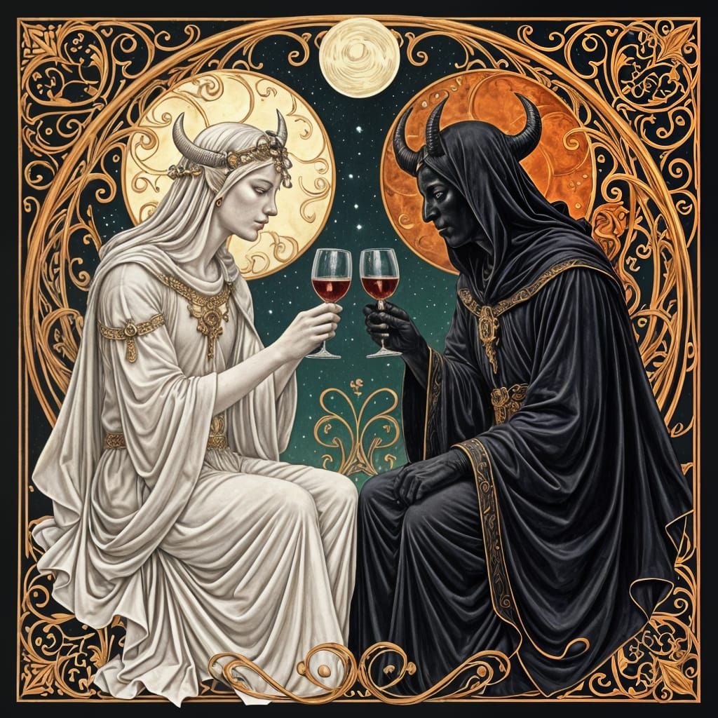 Celestial God and Devil in Art Nouveau Style