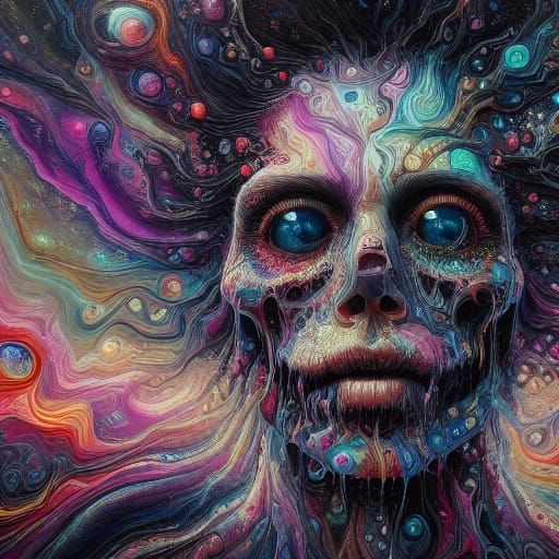 Dark Entity Trapped in Human Head, Surreal Hyperrealistic Ar...