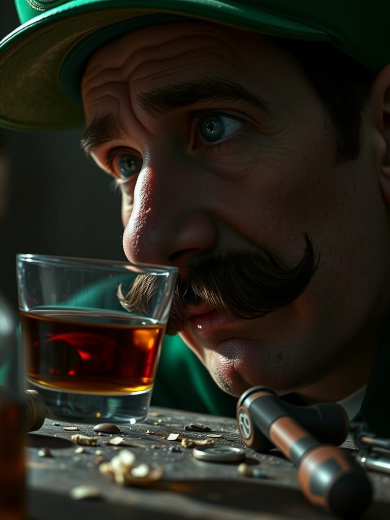 Luigi's Tragic Downfall: A Hyperrealistic Close-Up