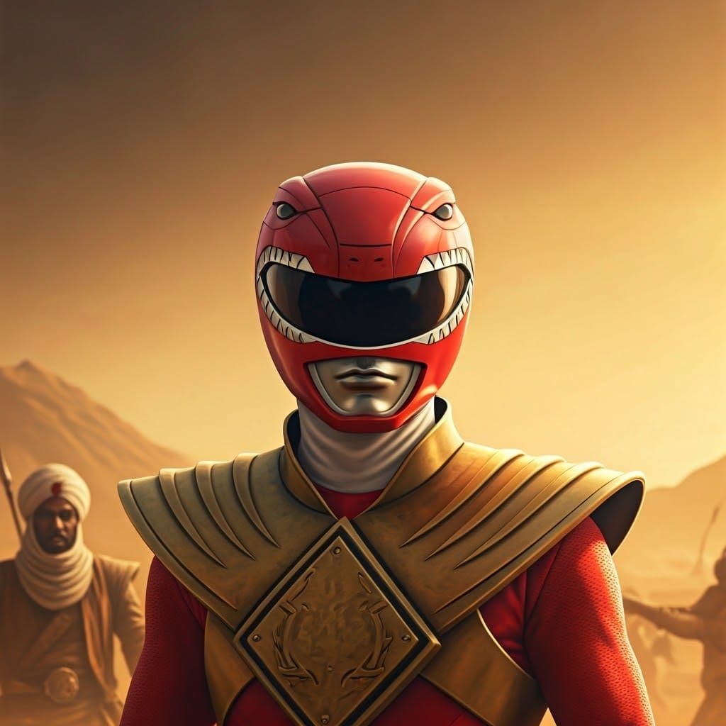 Red Ranger Battles Warriors in Sci-Fi Desert