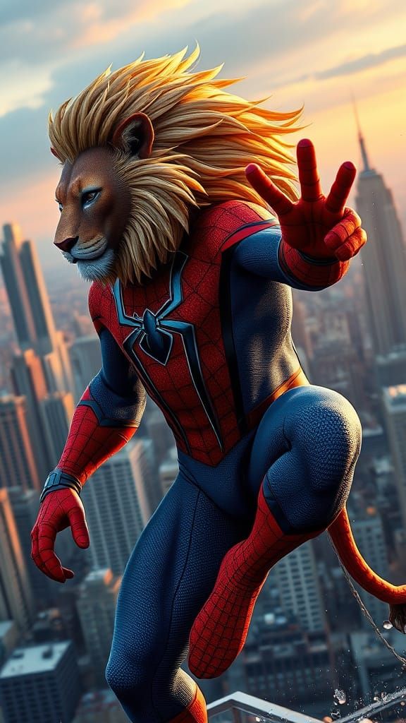 Spiderman Lion Hybrid in Realistic Cityscape