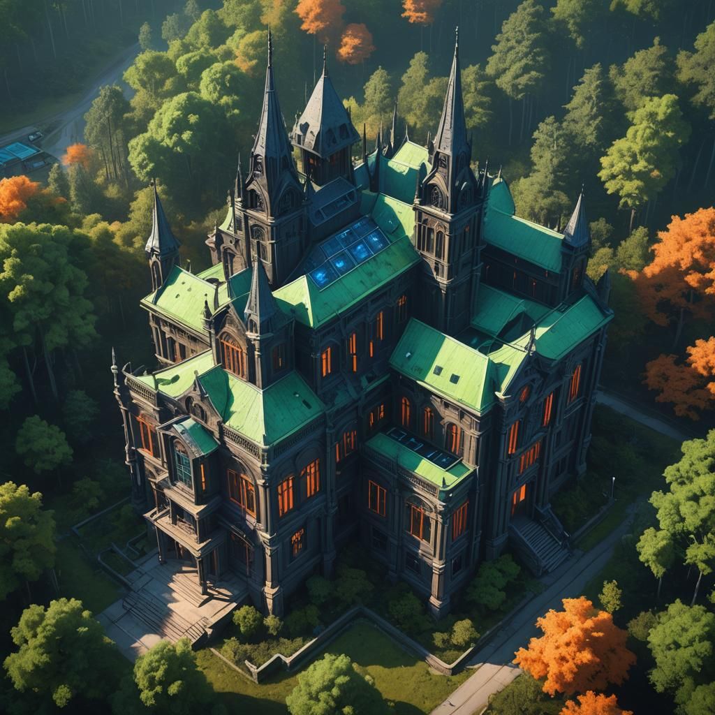 Majestic Gothic School in Mystical Forest