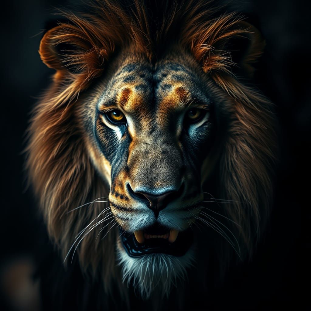 Hyperrealistic Lion Portrait in Sharp Focus