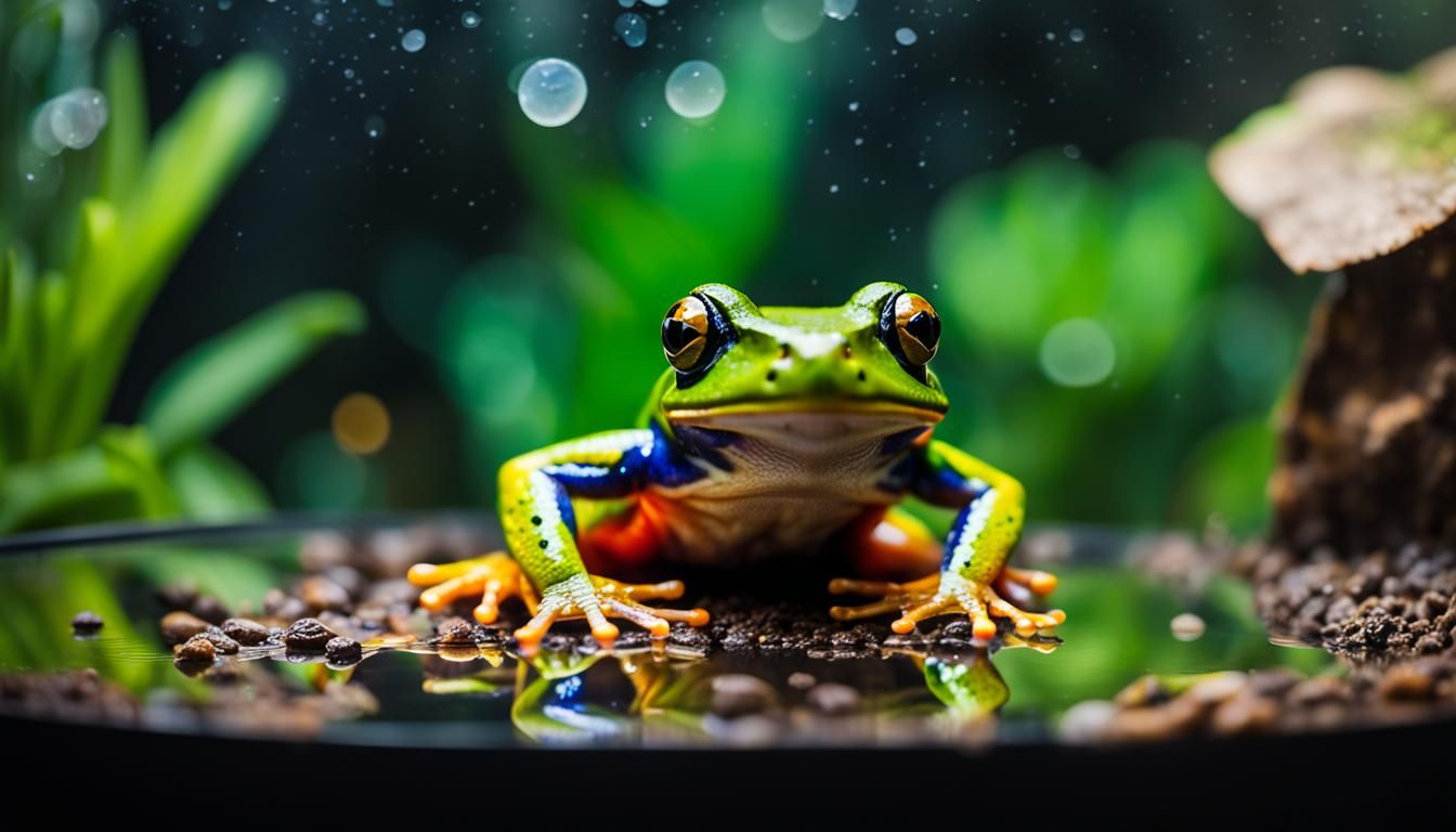 Colorful Frog in Glass Terrarium: Professional Photography
