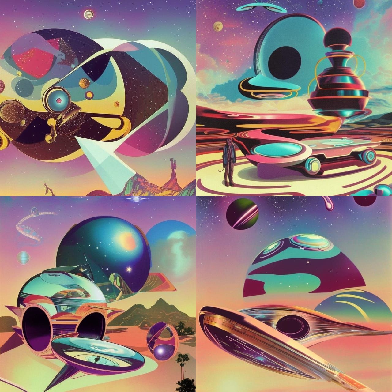 Groovy Retrofuturistic Cosmic Scene