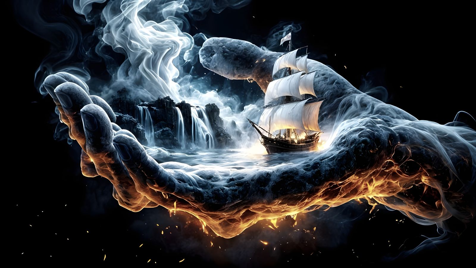 Fantasy Smoke Landscape Emerging from Hand