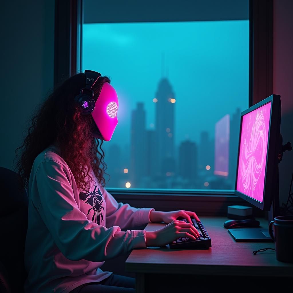 Futuristic Mannequin in Dystopian Cityscape Art