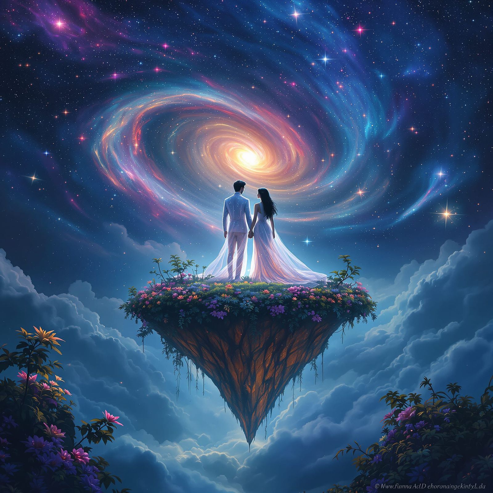 Celestial Couple in Nebula Oil Painting