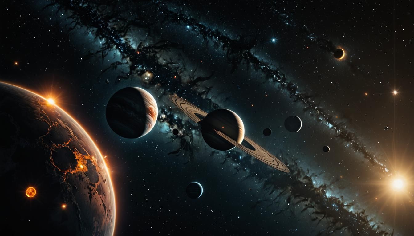 Dramatic View of Solar System in Deep Space