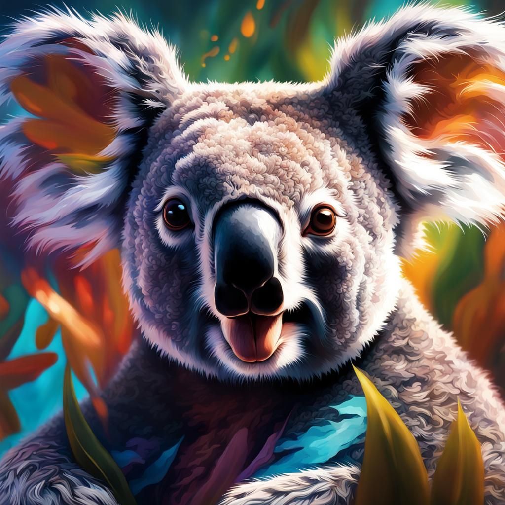 Intricate Fantasy Koala Portrait in Vibrant Oil Painting Sty...
