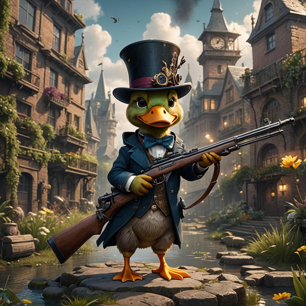 Duck Sniper in Top Hat: Detailed Matte Painting