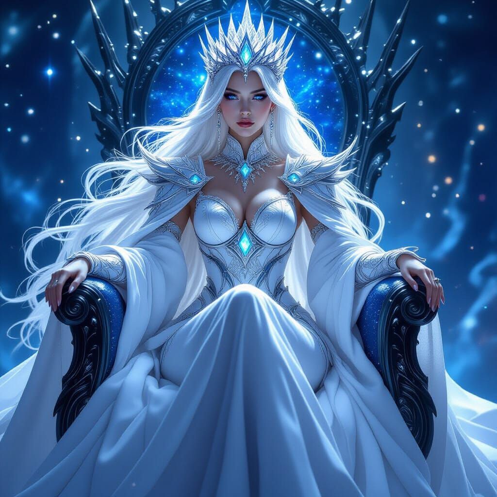 Celestial Empress on Galactic Throne, Hyperrealistic Art