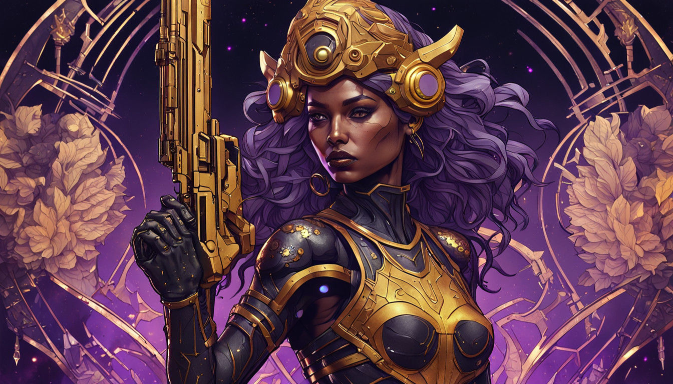 Elegant Dark Fantasy Warrior in Metallic Bikini Armor