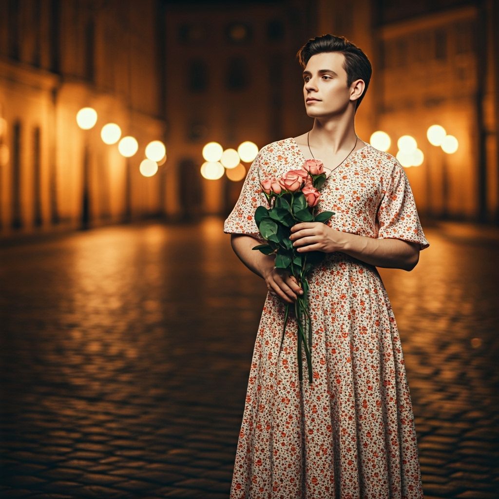 Vintage Postcard: Man in 1940s Dress with Roses