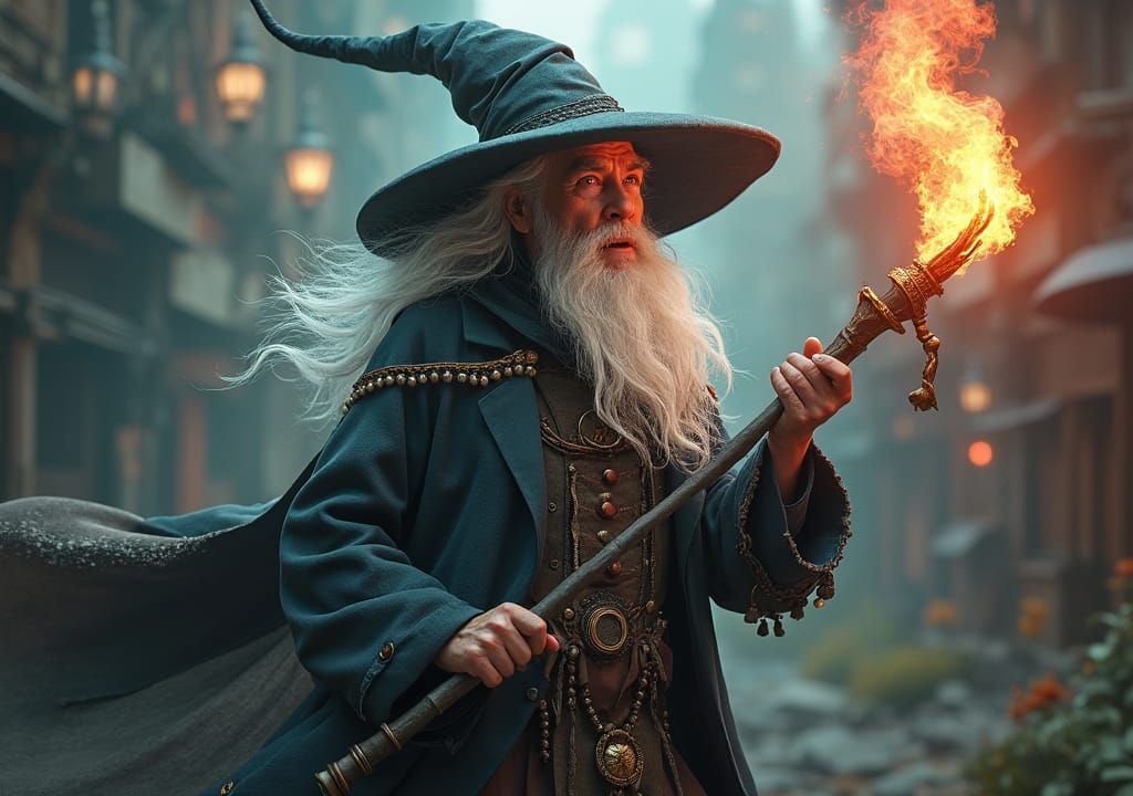 Witch Defends Against Steampunk Gnome in Hyperrealistic 3D