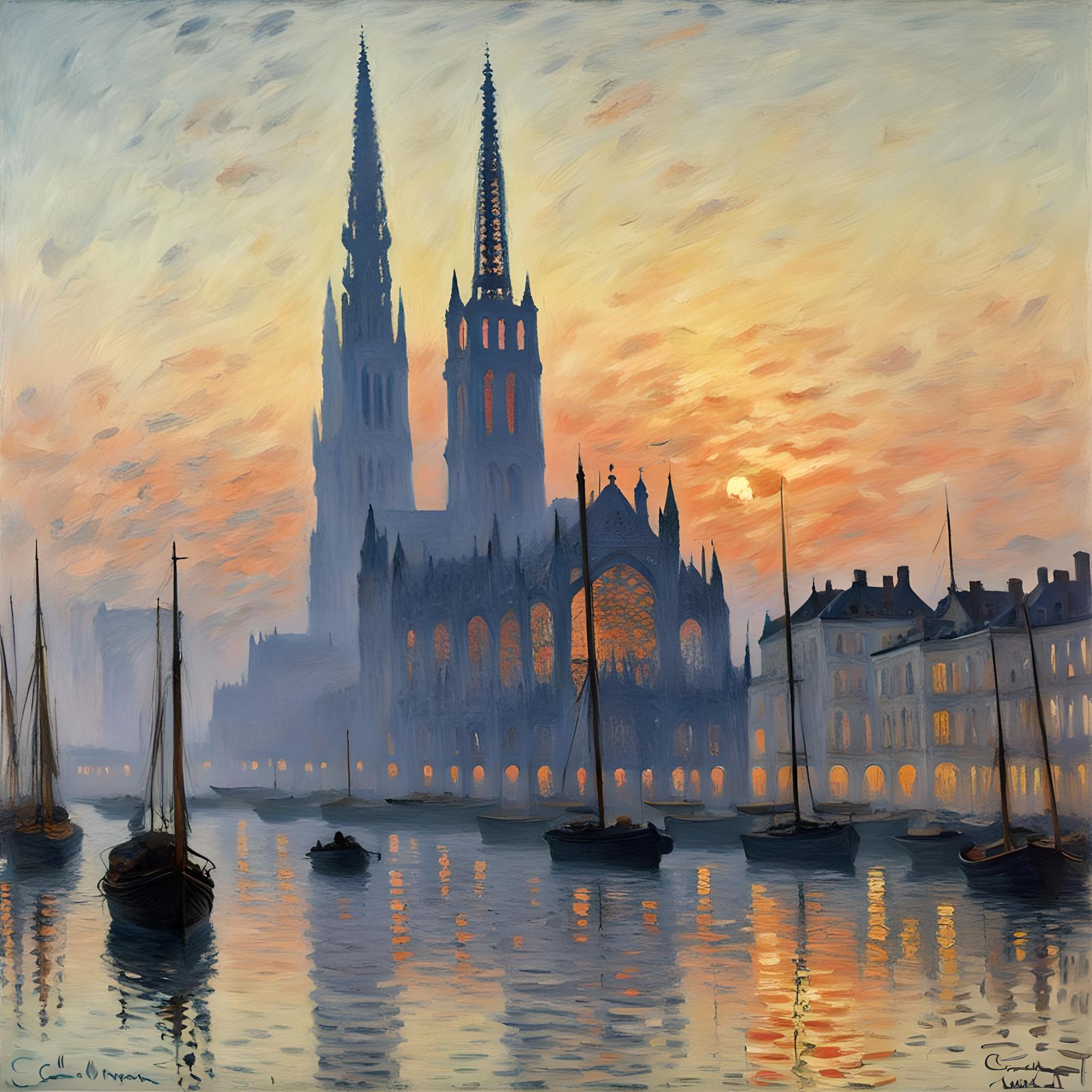 Rouen Cathedral at Dawn: An Impressionist Oil Painting