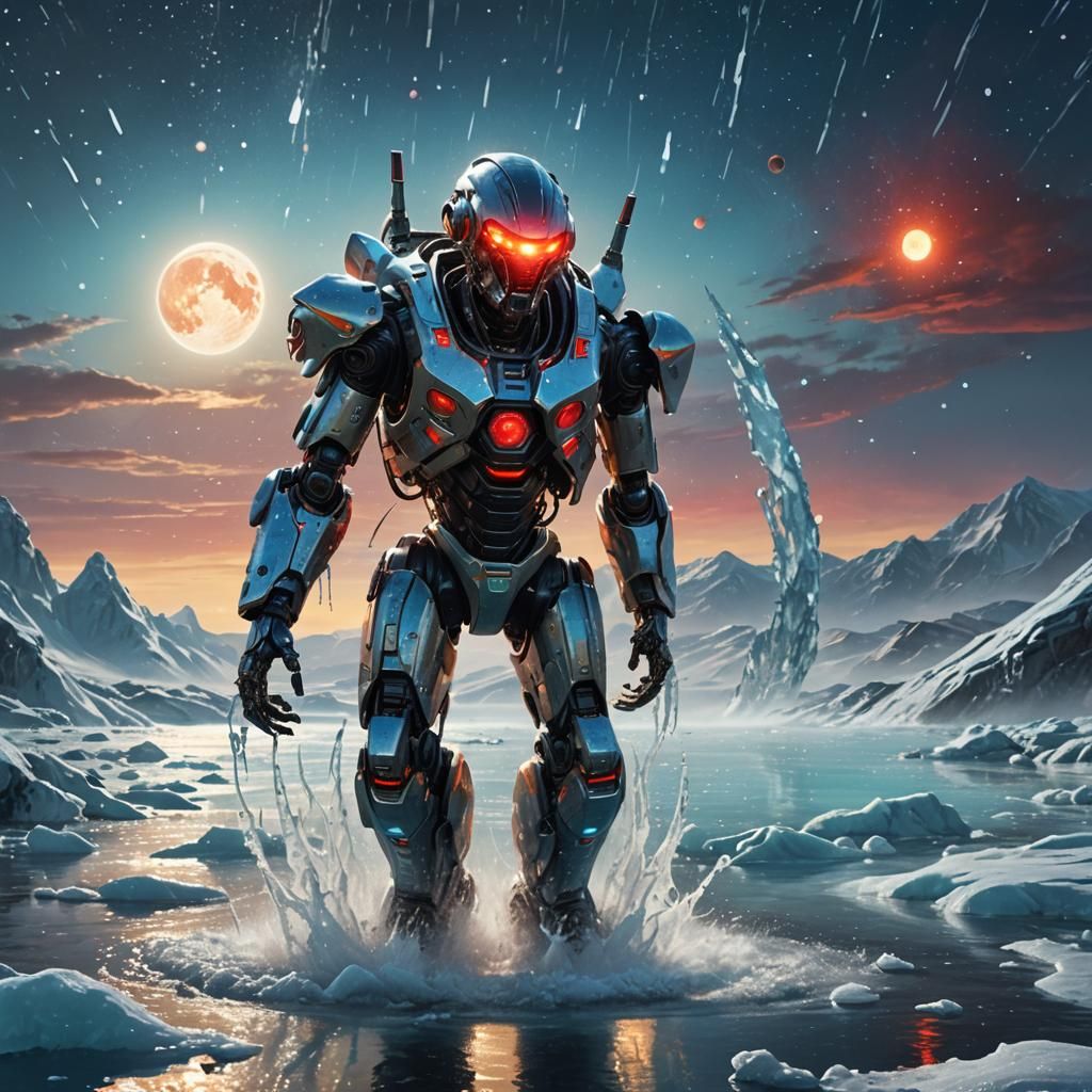 Futuristic Robot Emerges from Alien Ocean