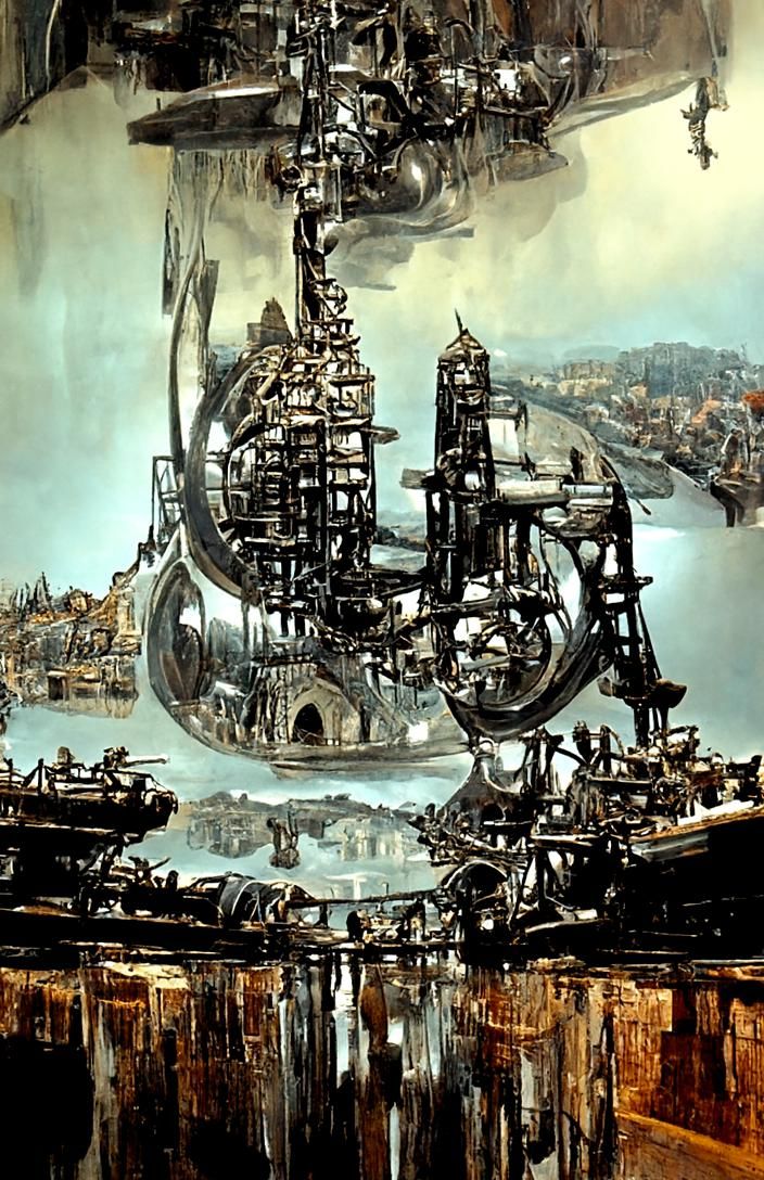 Steampunk Machine of Destruction in Escher Style