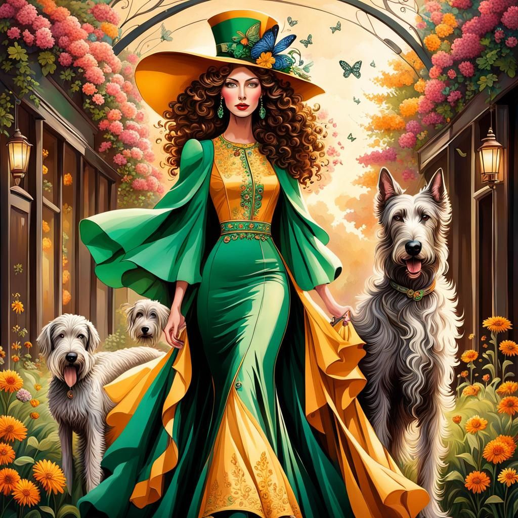 a fantastical vibrant whimsical irish very tall woman